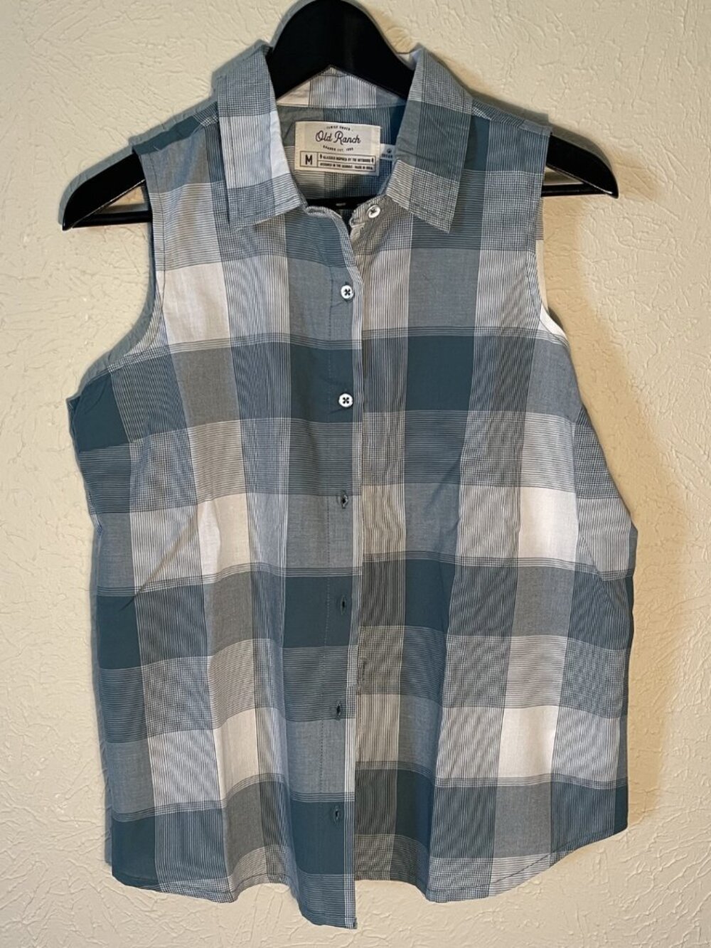 Old Ranch NWT short sleeve blue plaid cotton shirt, Size M